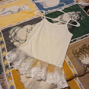 Beautees Girls Medium M Medium Off White with Lace Bottom Camisole Cami
